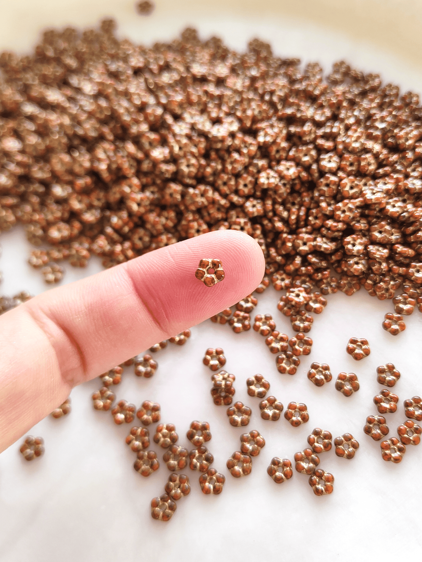 Forget-me-not flower beads 5mm - orange, Picasso & gold