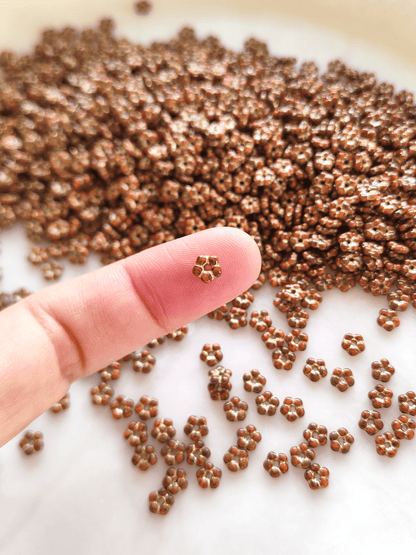 Forget-me-not flower beads 5mm - orange, Picasso & gold