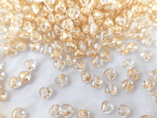 Love heart beads 6mm - colorless & gold