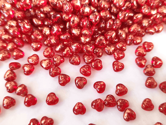 Love heart beads 6mm - red & gold