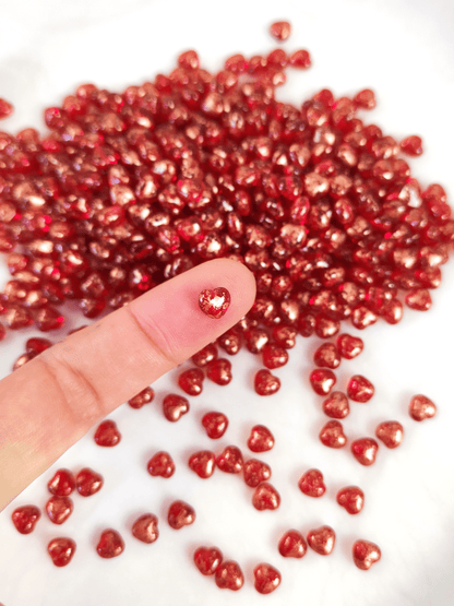 Love heart beads 6mm - red & gold