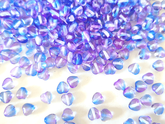 Love heart beads 6mm - blue & purple