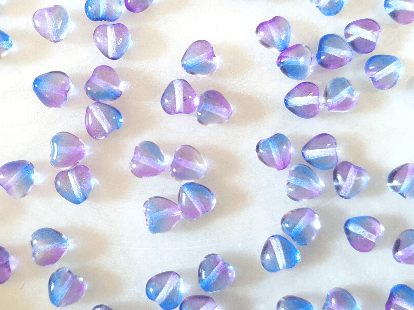 Love heart beads 6mm - blue & purple
