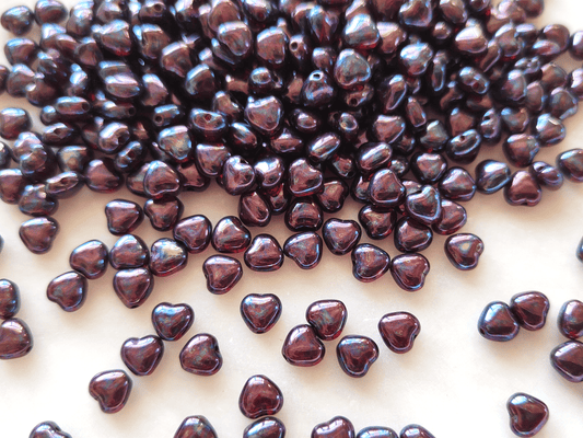 Love heart beads 6mm - deep red & oil finish