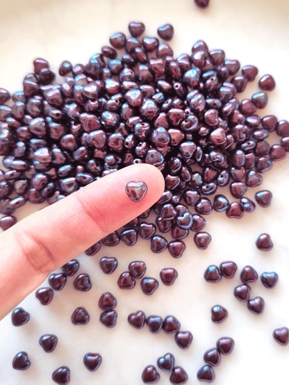 Love heart beads 6mm - deep red & oil finish
