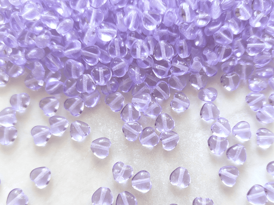 Love heart beads 6mm - lilac