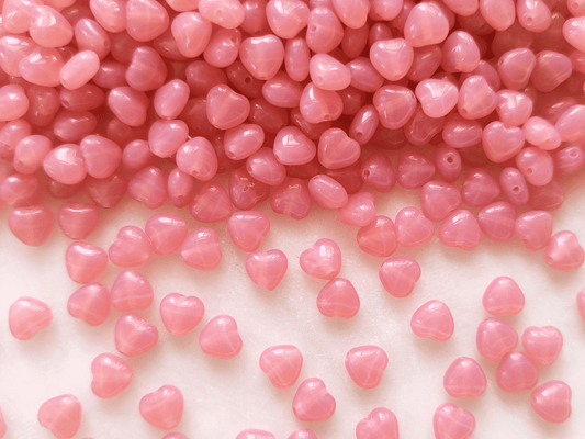 Love heart beads 6mm - milky light pink