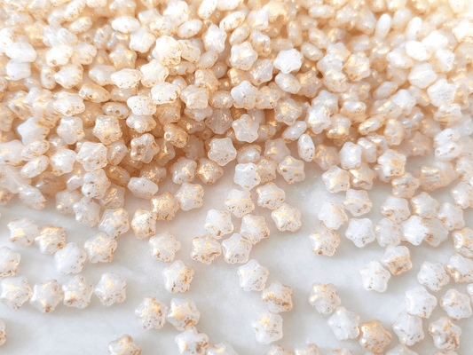 Star beads 6mm - white & gold