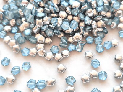 Star beads 6mm - light blue & silver