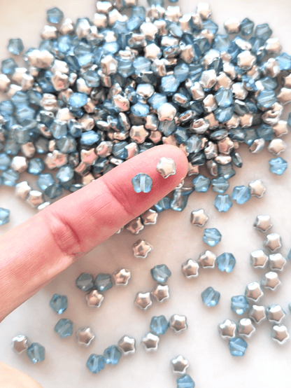 Star beads 6mm - light blue & silver