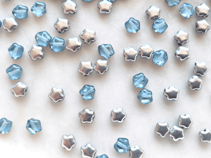 Star beads 6mm - light blue & silver