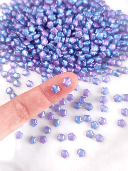 Star beads 6mm - blue & purple glitter