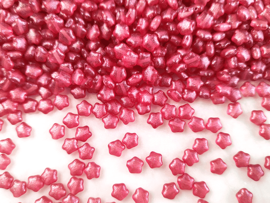 Star beads 6mm - cherry red glitter