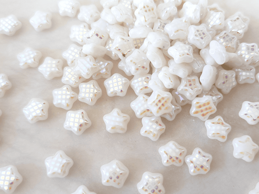 Star beads 8mm - white iris lattice patterning