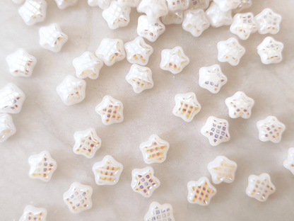 Star beads 8mm - white iris lattice patterning