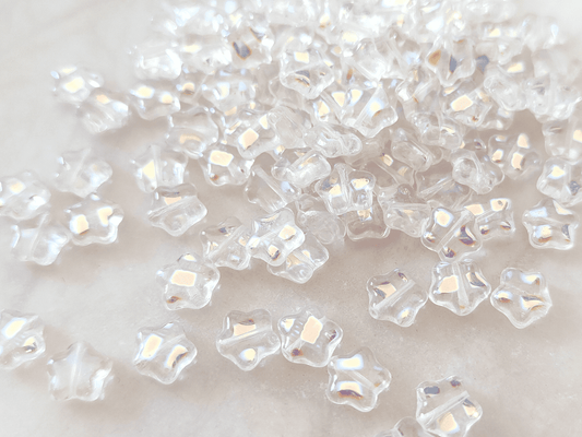 Star beads 8mm - colorless iris speckled