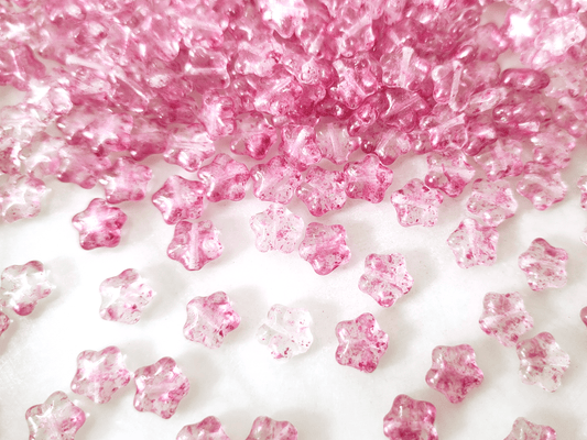 Star beads 8mm - colorless & pink speckles