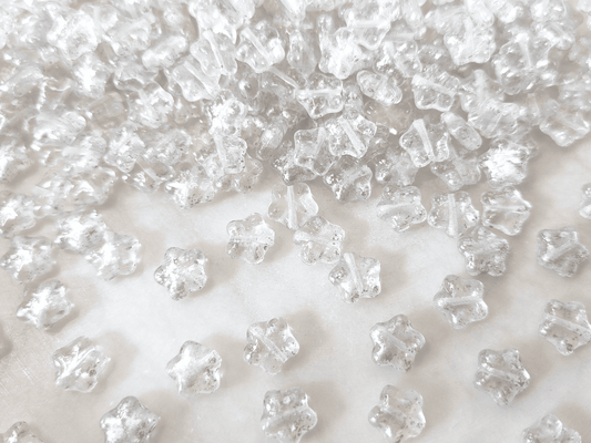 Star beads 8mm - colorless & silver speckles