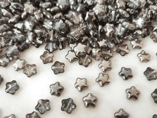 Star beads 8mm - colorless & gunmetal