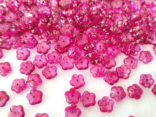 Cherry flower beads 8mm - pink & gold