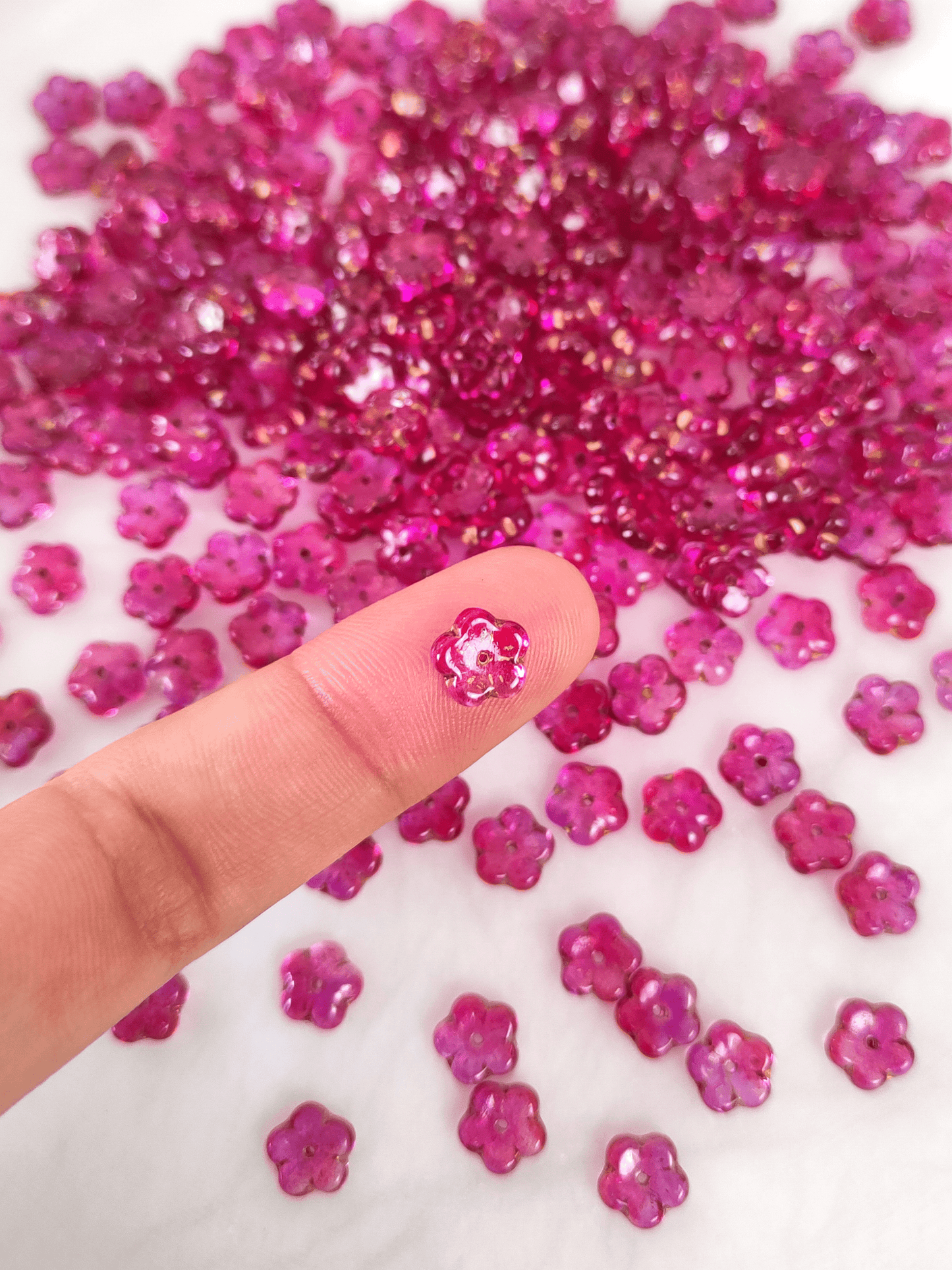 Cherry flower beads 8mm - pink & gold