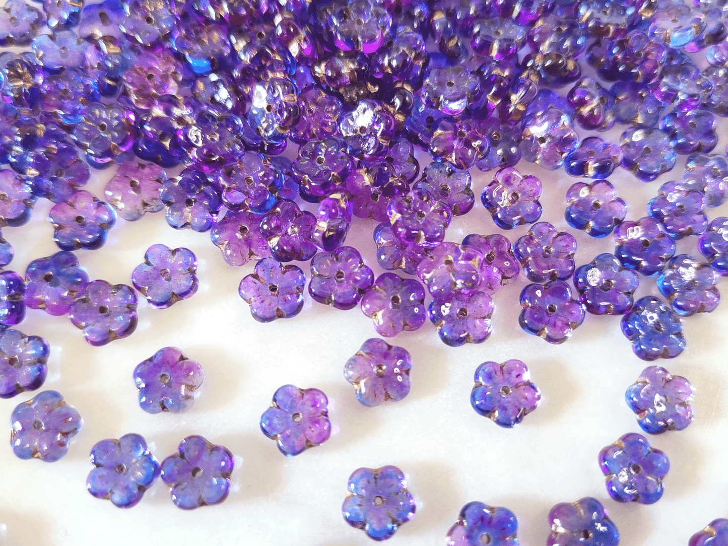 Cherry flower beads 8mm - ombre purple blue & gold