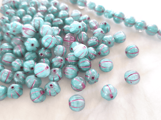 Melon beads 8mm - colorless, turquoise & pink