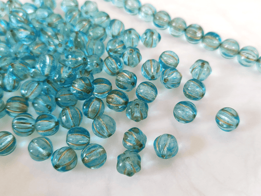 Melon beads 8mm - blue & gold