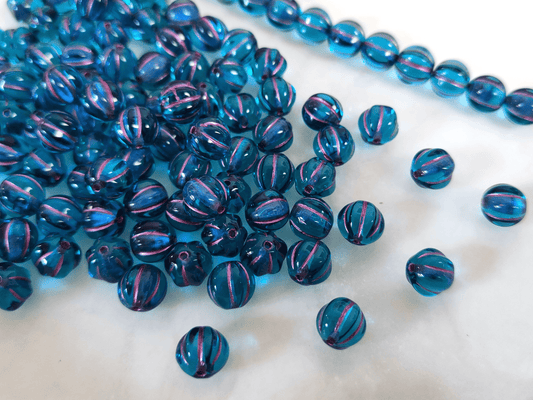 Melon beads 8mm - turquoise & pink