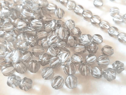 Melon beads 8mm - colorless & silver
