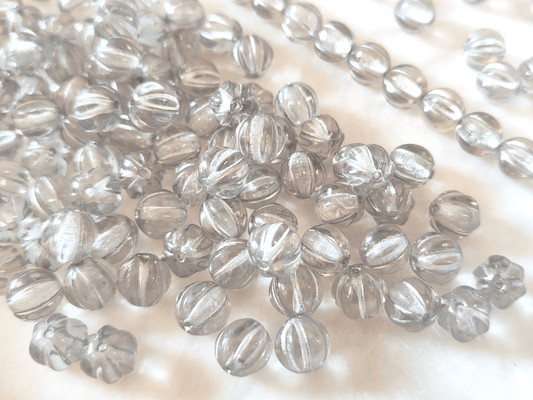 Melon beads 8mm - colorless & silver