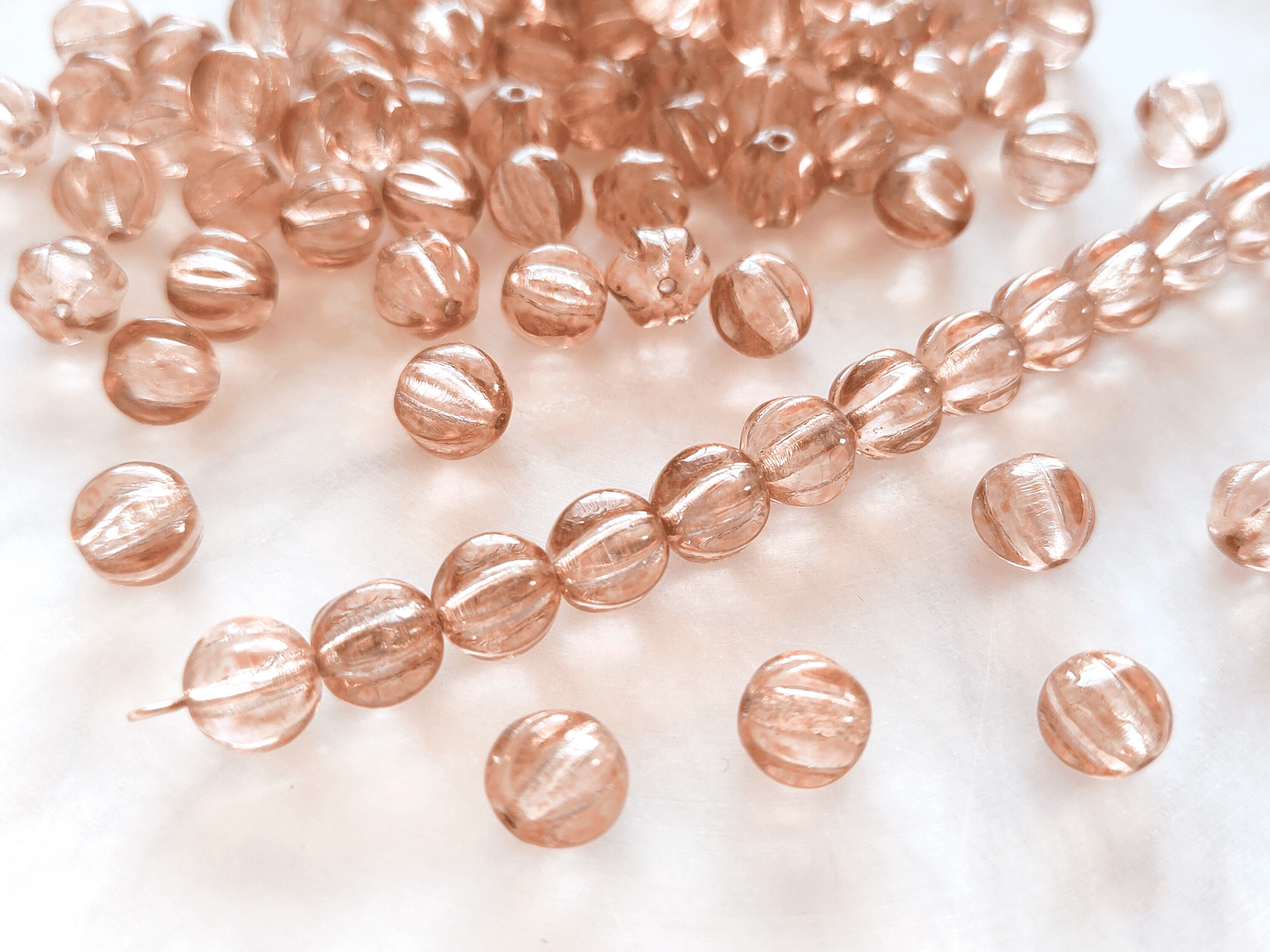 Melon beads 8mm - peach & silver