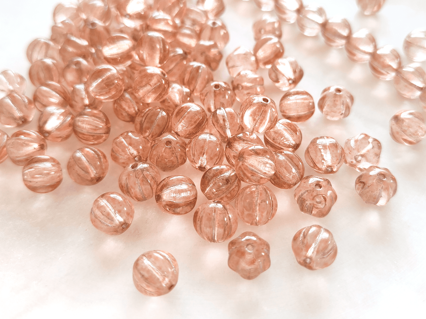 Melon beads 8mm - peach & silver