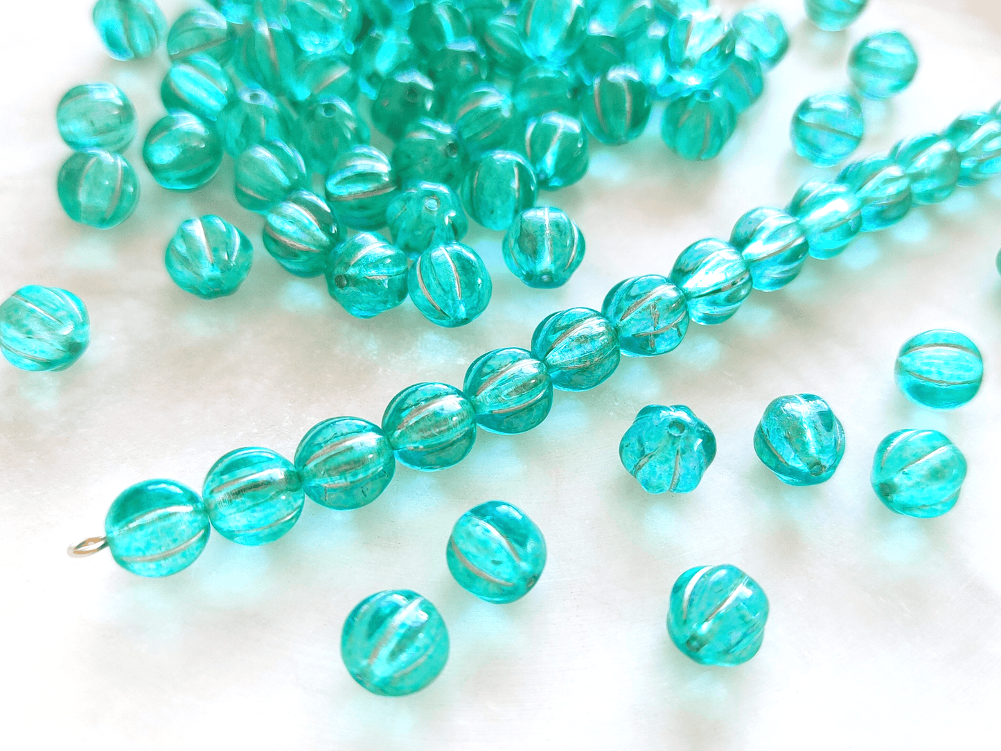 Melon beads 8mm - turquoise & silver