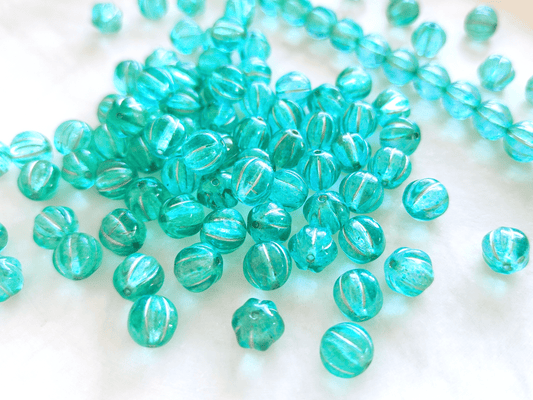 Melon beads 8mm - turquoise & silver