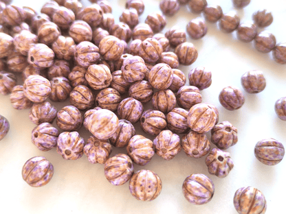 Melon beads 8mm - brown & purple speckled