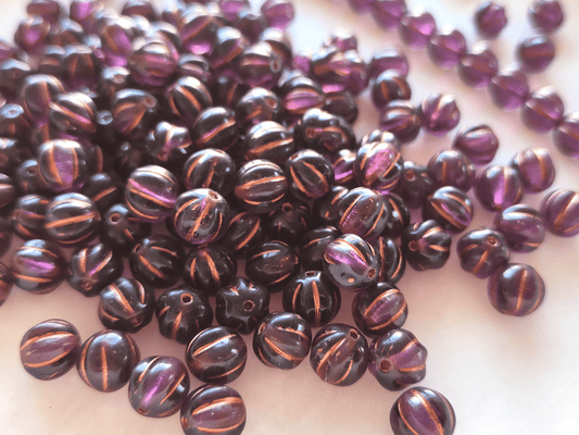 Melon beads 8mm - purple & bronze