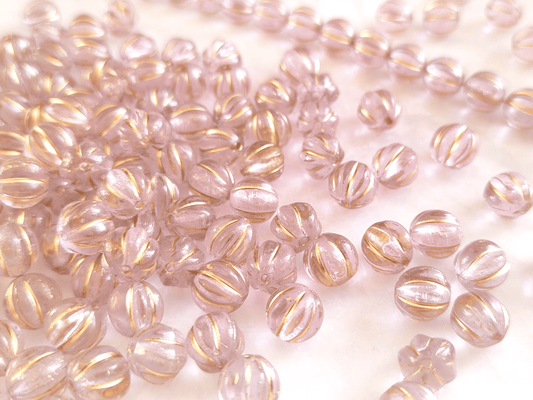 Melon beads 8mm - pastel pink & gold