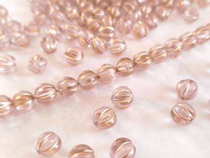 Melon beads 8mm - pastel pink & gold