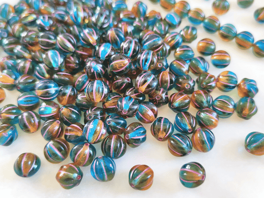 Melon beads 8mm - blue, orange & pink