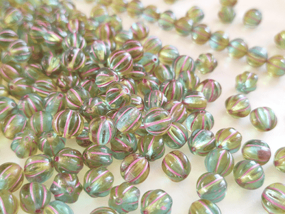 Melon beads 8mm - turquoise, green & pink