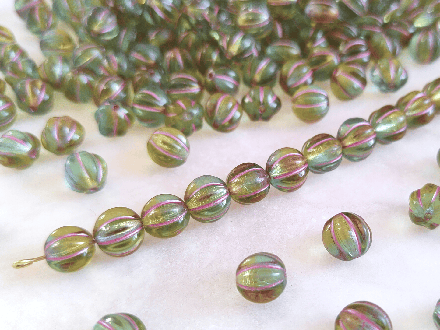 Melon beads 8mm - turquoise, green & pink