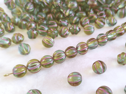 Melon beads 8mm - turquoise, green & pink