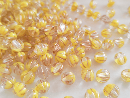 Melon beads 8mm - colorless, yellow & copper