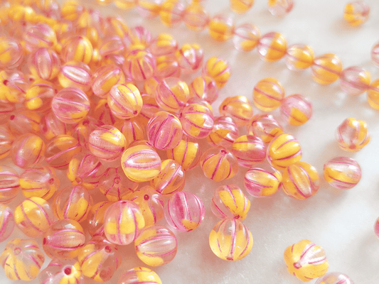 Melon beads 8mm - colorless, yellow & pink