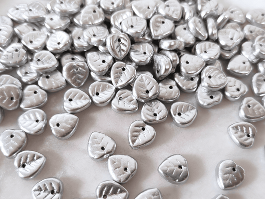 Linden leaf beads 9mm - matt silver