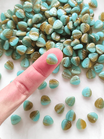 Linden leaf beads 9mm - light blue & brown