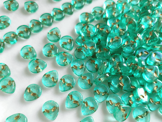 Alien head beads 9x11mm - turquoise & gold