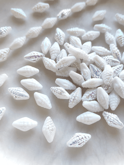 Miter shell beads 16x8mm - white iris