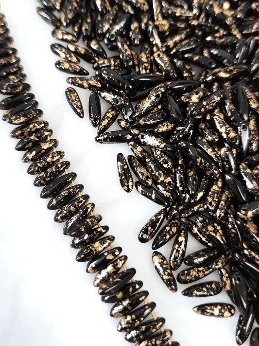 Dagger beads 3x11mm - black & gold